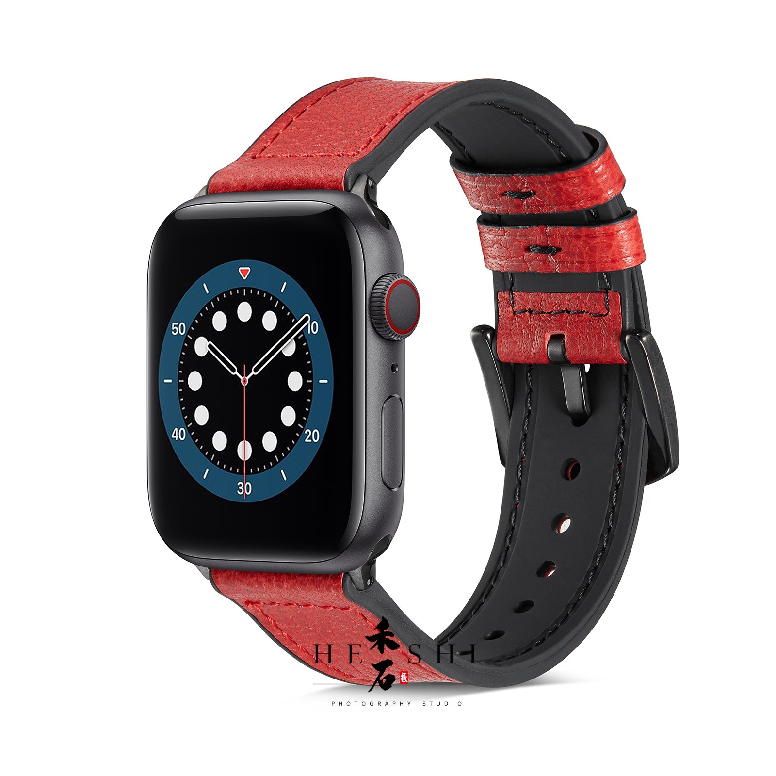 Apple-Watch红黑皮质表带 · 3C数码 产品拍摄案例 - 禾石商业摄影